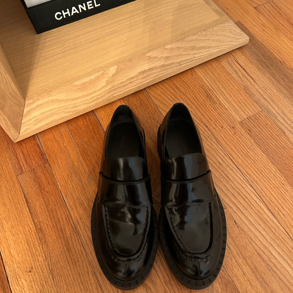 Tony Bianco Black Patent Leather Penny Loafers